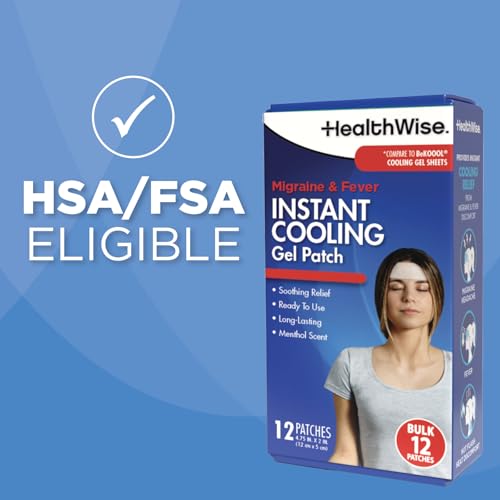 HealthWise Instant Cool Gel Patches | Migraine & Fever Relief | 12-Count | 4.75” x 2” | Soothing Menthol Vapors | Non-Medicated Formula HealthWise buy supplements canada