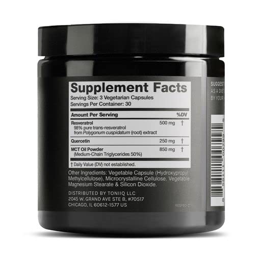 Toniiq 1600mg Resveratrol Blend - Ultra High Purity and 3rd Party Tested - with MCT Oil for Added Bioavailability - Optimal NAD Supplement Toniiq buy supplements canada