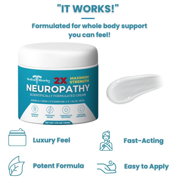 Medical Miracles Neuropathy Cream 2X Strength | Nerve Therapy Max Potency Relief for Feet, Hands, Legs, Toes - Arnica, Vitamin B6, Aloe Vera, MSM - Crafted for Exceptional Relief 4oz Medical Miracles buy supplements canada