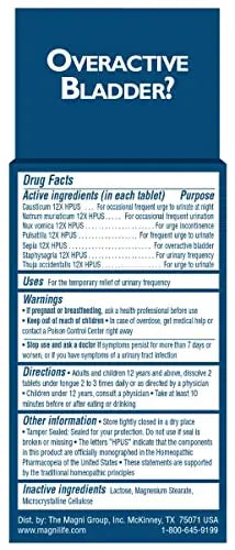 MagniLife Bladder Relief Tablets (125 Ct), Fast-Dissolving Homeopathic Support for Overactive Bladder, Leaks from Sneezing, Coughing or Movement, Daily Use Formula Safe for Men & Women MagniLife buy supplements canada