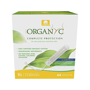 Organyc 100% Certified Organic Cotton Tampons, Plant-Based Eco-Applicator, Regular Flow, 16 Count Organyc buy supplements canada