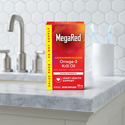 MegaRed Antarctic Krill Oil 500mg Omega 3 Fatty Acid Supplement, Extra Strength EPA & DHA Krill Oil Softgels (90cnt Box), Astaxanthin MegaRed buy supplements canada