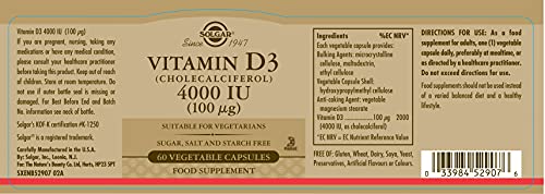 Solgar Vitamin D3 4000 IU (100 µg) Vegetable Capsules - Pack of 60 - Cholecalciferol SOLGAR buy supplements canada