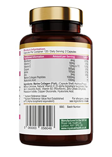 Marine Collagen Complex – 120 Hydrolyzed Fish Collagen Capsules – Enriched with Vitamin C Royal Oak Health buy supplements canada