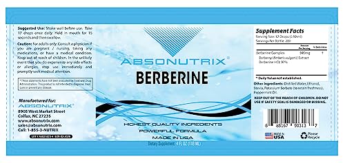 Absonutrix Berberine Supplement 600 mg, 4 Fl Oz Large Bottle, Healthy Weight Loss Support Absonutrix buy supplements canada