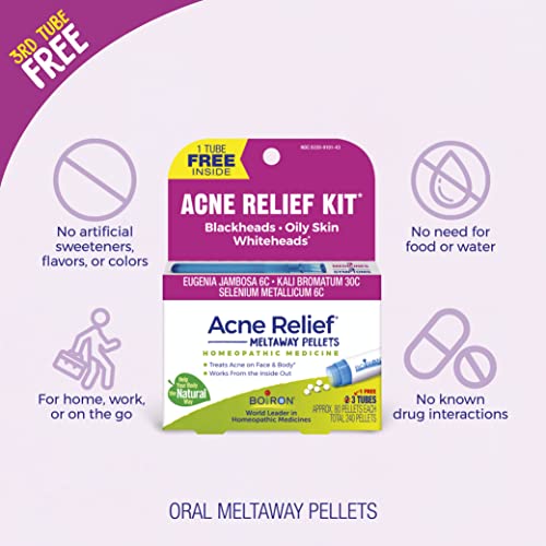 Boiron Acne Relief Kit for Blackheads, Oily Skins, Whiteheads on The Face and Body - 3 Count (240 Pellets) Boiron buy supplements canada