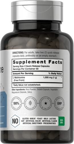 L Methionine 1000mg | 100 Capsules | Non-GMO, Gluten Free | Free Form Supplement Horbäach buy supplements canada