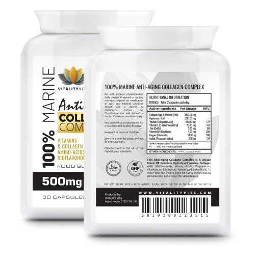 Marine Collagen Complex - High Strength 30 Capsules for Joint Support Hair VITALITYVITS buy supplements canada