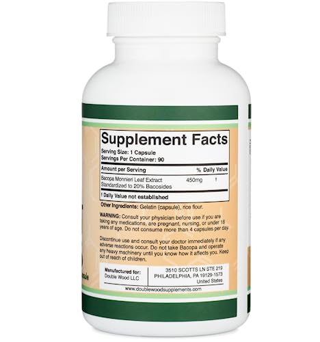 Bacopa Monnieri Capsules 20% Bacosides 450mg, 90 Count (Manufactured in USA Double Wood Supplements buy supplements canada