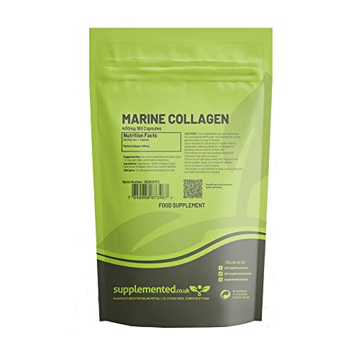 Marine Collagen 180 Capsules 400mg UK Made. Pharmaceutical Grade Type 1 Hydrolysed Supplement. Skin Nails Hair and Joints Supplemented buy supplements canada