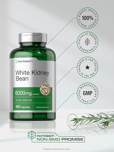 White Kidney Bean Extract Capsules | 6000mg | 400 Count | Non-GMO & Gluten Free Horbäach buy supplements canada