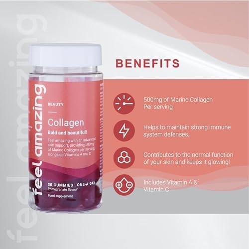 Collagen Gummies with Vitamins A and C, 500mg of Marine Collagen Per Serving, Advanced Skin Support, Feel Amazing buy supplements canada