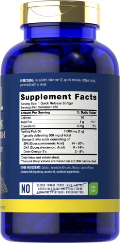 Fish Oil 1000mg | 300mg Omega 3 | 250 Count | Non-GMO and Gluten Free Supplement Carlyle buy supplements canada