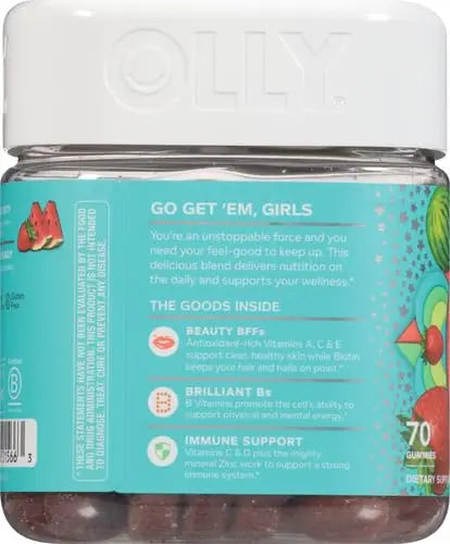OLLY Teen Girl Multi Gummy, Healthy Skin and Immune Support, 15 Essential Vitamins, Biotin, Zinc, Calcium, Chewable Multivitamin OLLY buy supplements canada