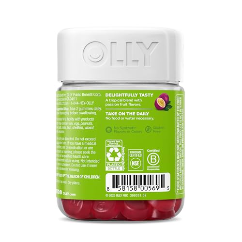 OLLY Daily Energy Gummy, Caffeine Free, Vitamin B12, CoQ10, Goji Berry, Adult Chewable Supplement, Tropical Flavor - 60 Count OLLY buy supplements canada