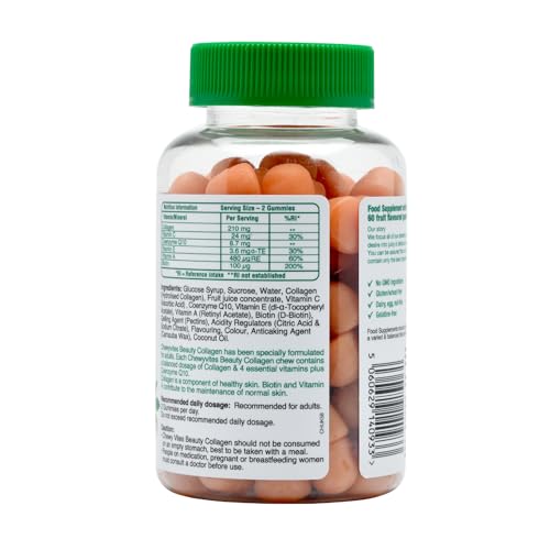 Chewy Vites Beauty Collagen 60 Gummy Vitamins |Hydrolised Collagen, CoQ10, Biotin + Vitamins | 1 Month Supply | Real Fruit Juice | Berry Flavour | 2-a-Day | CHEWY VITES buy supplements canada