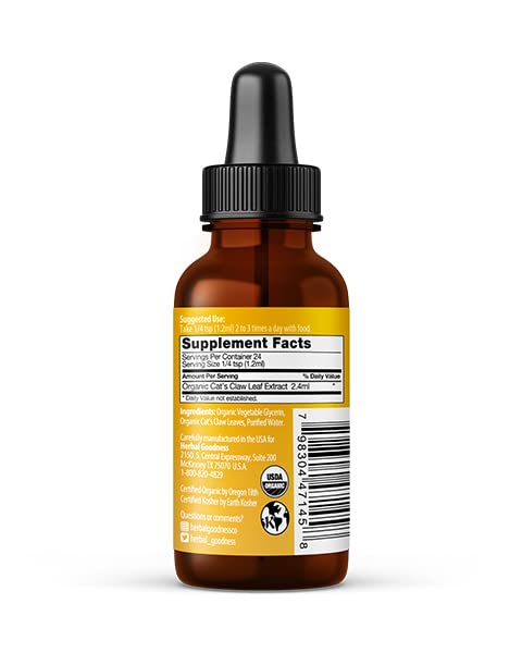 Cat's Claw Extract Joint Support - Herbal Supplement for Joint and Muscle Function, Immunity, Heart Support - Gluten Free - Superior Absorption - Organic Liquid 1oz - Herbal Goodness (1 bttl) Herbal Goodness buy supplements canada