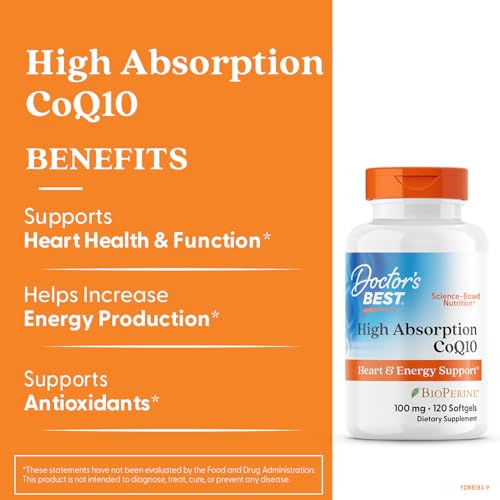 Doctor's Best High Absorption CoQ10 with BioPerine Supplement - Coenzyme Q10 Softgels for Heart Health & Antioxidant Support, Naturally Fermented CoQ10 100mg Doctor's BEST buy supplements canada