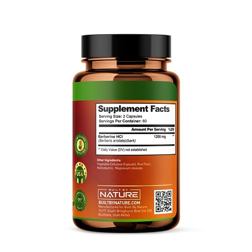 Berberine 1200mg - 100% Pure Berberine HCl Supplement, High Strength Berberine Built by Nature buy supplements canada