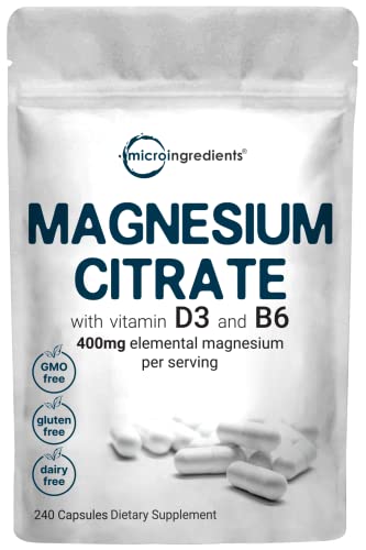Magnesium Citrate 400mg with Vitamin D3 1000IU & B6, 240 Capsules Micro Ingredients buy supplements canada