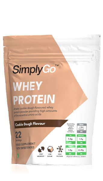SimplyGo Whey Protein Powder | 900g | Simply Add 30g to Water, Juice or Shakes (Cookie Dough) Simply Supplements buy supplements canada