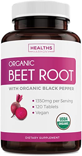 USDA Organic Beet Root Powder (120 Tablets) 1350mg Beets Per Serving with Black Pepper Healths Harmony buy supplements canada