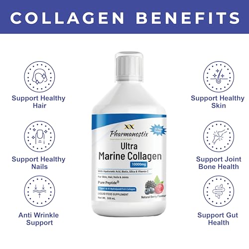 Marine Collagen Liquid 10000mg Sugar Free Berry Flavour, Hydrolysed Peptides, Hyaluronic Acid, Biotin, Silica, Vitamin C, Healthy Skin Pharmanostix buy supplements canada