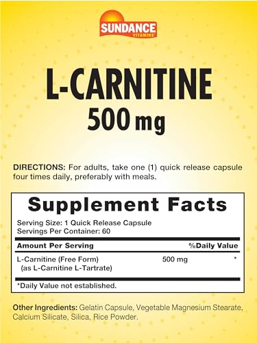 L-Carnitine 500mg | 60 Capsules | Free Form Amino Acid | Non-GMO and Gluten Free Sundance buy supplements canada