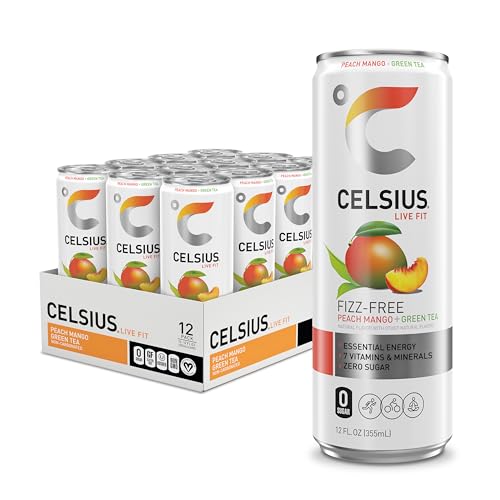 CELSIUS Peach Mango Green Tea, Functional Essential Energy Drink 12 Fl Oz (Pack of 12) CELSIUS buy supplements canada