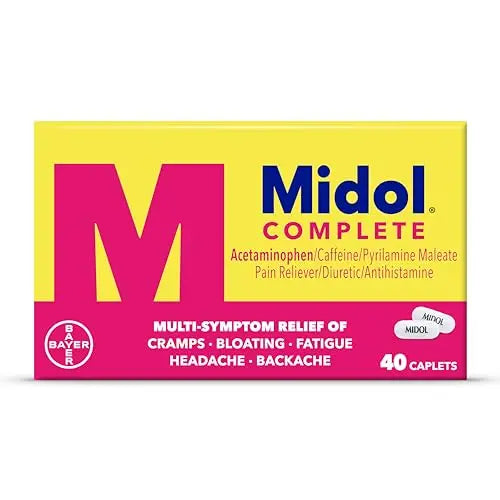 Midol Complete Menstrual Pain Relief Caplets with Acetaminophen for Period Cramps, and Menstrual Symptom Relief - 40 Count (Pack of 3) (Packaging May Vary) Midol buy supplements canada