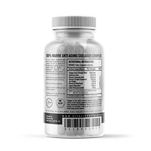 Marine Collagen Complex - High Strength Capsules for Hair, Skin, Nails & Joint Support - Vitamins B2 C & E VITALITYVITS buy supplements canada