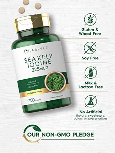 Sea Kelp Iodine Supplement | 225mcg | 300 Tablets | Non-GMO, Gluten Free | Traditional Carlyle buy supplements canada
