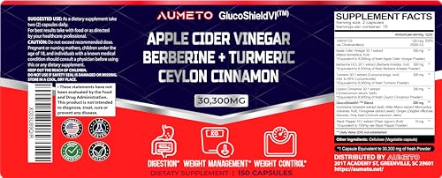 Apple Cider Vinegar 9000mg Berberin 6000mg Ceylon Cinnamon 9000mg Turmeric 6000mg AUMETO buy supplements canada