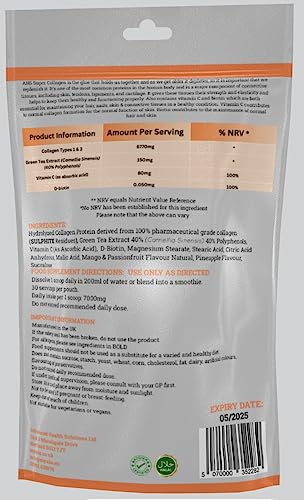 AHS Super Flavoured (Mango & Passionfruit) Collagen Powder 7000MG Per Scoop with Green Tea Extract AHS buy supplements canada