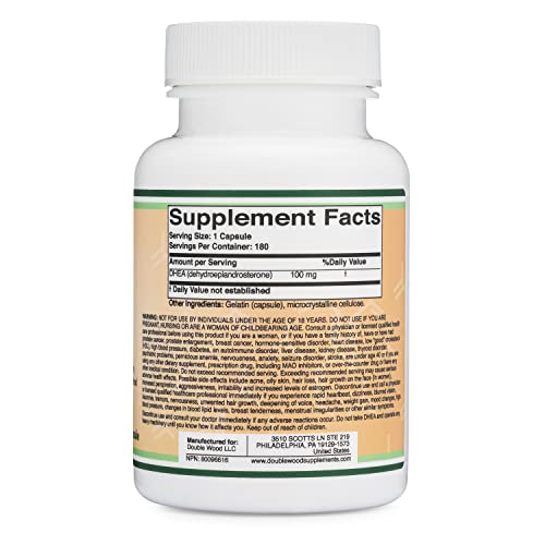 DHEA 100mg | 180 Capsules | Max Strength 6 Month Supply | Third Party Tested | Hormone Double Wood Supplements buy supplements canada