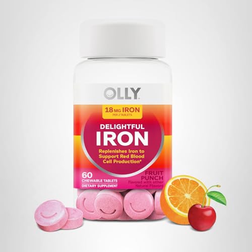 OLLY Delightful Iron Chewable Tablet, Iron Supplement from AB Fortis, Fruit Punch Flavored, 30 or 20 Day Supply - 60 Count OLLY buy supplements canada