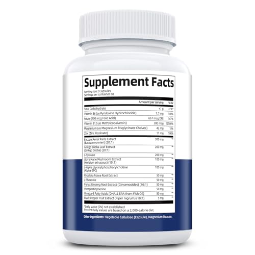 Brain Supplements for Memory & Focus - Nootropic with Bacopa Monnieri, Lion's Mane, Alpha GPC, Phosphatidylserine | Supports Mental Clarity & Cognitive Function | Vitamin B6 & B12-120 Capsules Migcopat buy supplements canada