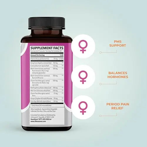 LifeSeasons - PreMense-T - PMS Relief Supplement - Support for Pre-Menstrual Symptoms, Cramping & Breast Tenderness - Nourish Tissue - Ginger Crampbark Dong Quai Chasteberry & Vitamin B6-60 Capsules LifeSeasons buy supplements canada