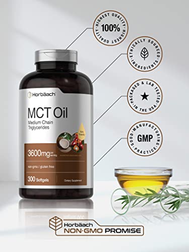 Keto MCT Oil Capsules 3600mg | 300 Softgels | Coconut Oil Pills | Non-GMO and Gluten Horbäach buy supplements canada