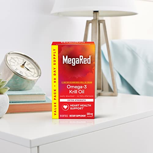 MegaRed Antarctic Krill Oil 500mg Omega 3 Fatty Acid Supplement, Extra Strength EPA & DHA Krill Oil Softgels (90cnt Box), Astaxanthin MegaRed buy supplements canada