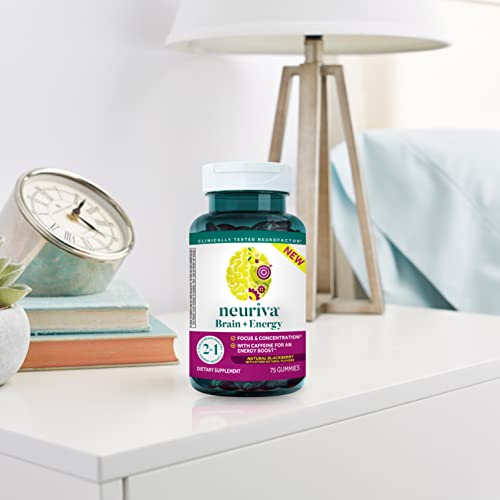 NEURIVA Brain + Energy Gummies, Nootropic Brain Supplements for Focus and Concentration with Neurofactor, Vitamin B12 & Caffeine for an Energy Boost*, 75ct Natural BlackBerry NEURIVA buy supplements canada