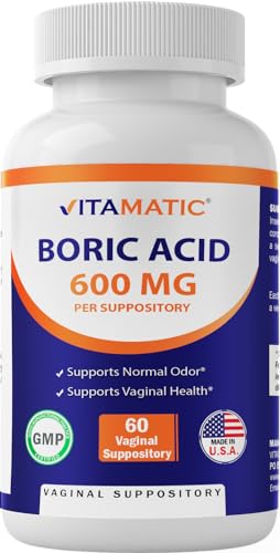 Vitamatic Boric Acid Vaginal Suppositories 600 mg USP Grade Boric Acid in Vegetarian Capsule Shell - 60 Count Vitamatic buy supplements canada