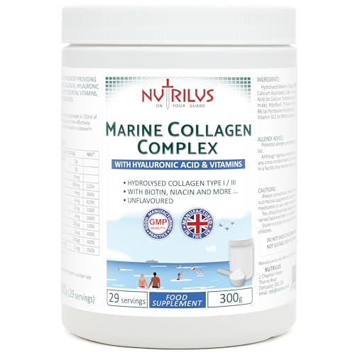 Hydrolysed Marine Collagen Powder 300g with Hyaluronic Acid and Vitamins - 29 Servings Nutrilus buy supplements canada