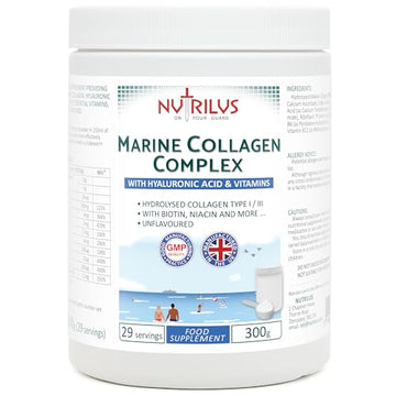 Hydrolysed Marine Collagen Powder 300g with Hyaluronic Acid and Vitamins - 29 Servings Nutrilus buy supplements canada