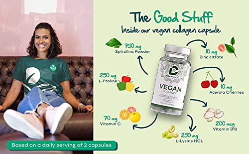 Vegan Collagen Supplement - 1400mg, Spirulina, L-Lysine, L-Proline, Acerola Cherries , Vitamin C & B12, Zinc, Hyaluronic Acid, UK Made D Direct Vitality buy supplements canada