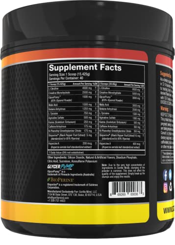 Gorilla Mode Pre Workout - Massive Pumps · Laser Focus · Energy · Power - L-Citrulline Gorilla Mind buy supplements canada