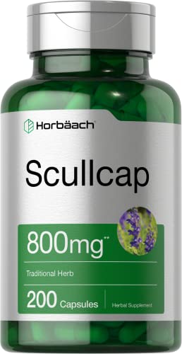 Scullcap Capsules | 800 mg | 200 Count | Max Potency, Value Size | Non-GMO and Gluten Horbäach buy supplements canada