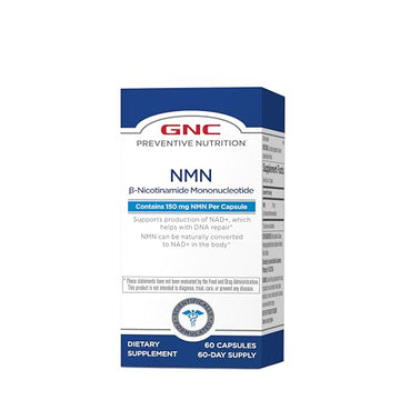 GNC Preventive Nutrition NMN, 150 mg, NAD+ Booster Supplement for Cellular Energy & DNA Repair, Anti-Aging Support, 60 Capsules, Gluten Free, 60 svg GNC buy supplements canada