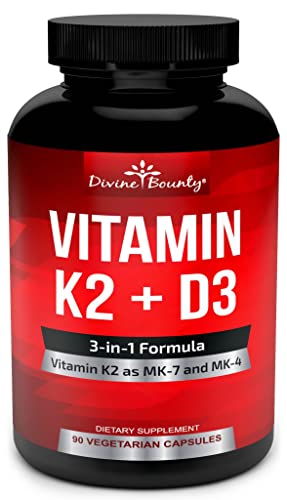 Vitamin K2 (MK7 & MK4) with D3 Supplement - Vitamin K & D as MK-7 100mcg, MK-4 500mcg Divine Bounty buy supplements canada