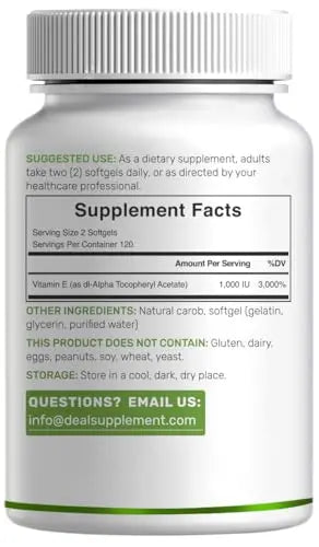 Vitamin E Supplements, 1,000 IU Per Serving, 240 Softgels – Extra Strength Antioxidant Protection – Bioavailable Stable Form DEAL SUPPLEMENT buy supplements canada